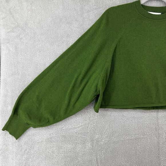 Zara Sweater Women M Green Knit Cropped Crew Neck Long Bishop Sleeve Relax Fit - Picture 4 of 9
